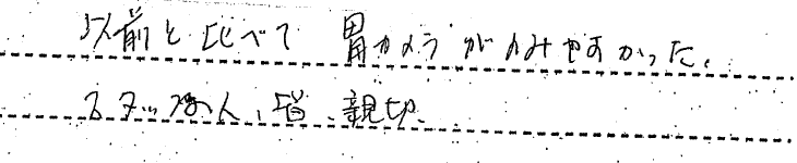 以前と比べて　胃カメラが飲みやすかった。スタッフの人、皆、親切